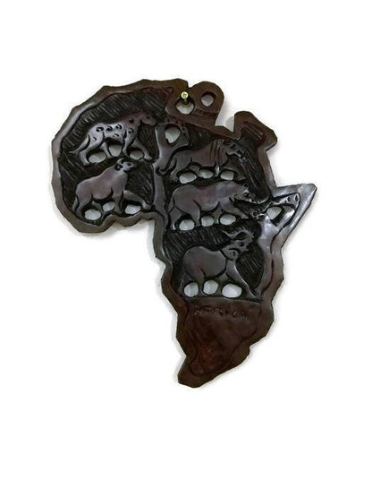 Ebony wood Big Five Carved African Map wall hanging. Hand carved polished Wall Decor Map. Wildlife /Safari Themed African Maps. Big 5 Gifts