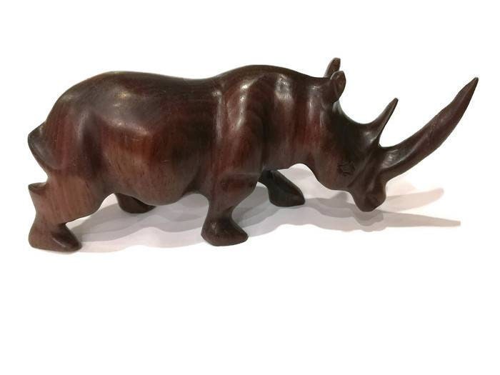 Smooth Ebony wood Carved Rhino. Unique African Housewarming Gifts. Walking Long Horn lifelike Rhinoceros figurines. I love Rhinos Art gifts