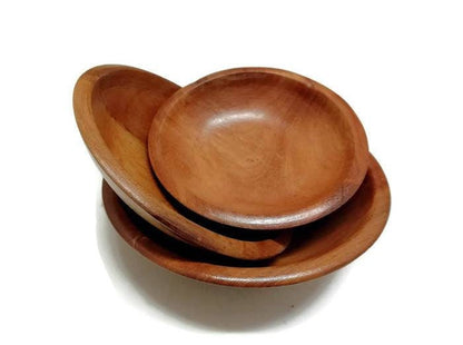 Carved Mahogany Wood Bowls Set of 3 Unique African Table Centerpieces. Handmade, plain polished wooden bowls. Housewarming gifts Art