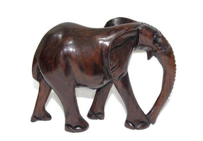 Smooth Ebony Wood Elephant Figurines. Walking Medium sized 17cm x 13cm / 7"x5" African Gifts / Decor Figurines. Unique handcrafted Artwork