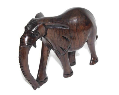 Smooth Ebony Wood Elephant Figurines. Walking Medium sized 17cm x 13cm / 7"x5" African Gifts / Decor Figurines. Unique handcrafted Artwork