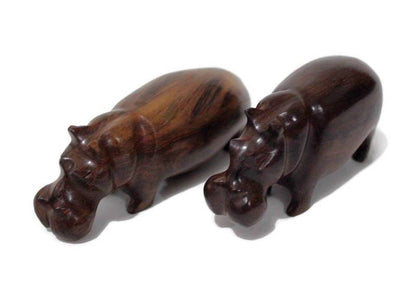 Tanzanian Masterpiece Ironwood Hippo figurines. Smooth wooden Safari sculptures. Unique handcrafted African Art Express Shipping Worldwide