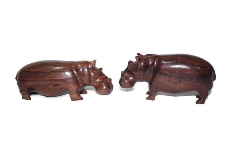 Tanzanian Masterpiece Ironwood Hippo figurines. Smooth wooden Safari sculptures. Unique handcrafted African Art Express Shipping Worldwide