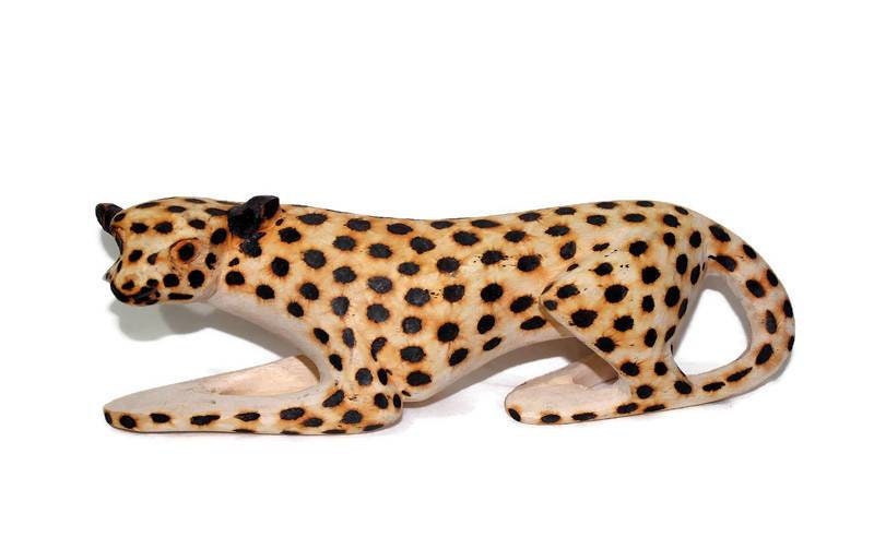 Ambush Wood Cheetah figurine. Olive wood spotted hand carved Wooden Sculptures. African art Safari Decor. Express Shipping Worldwide