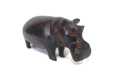 Lifelike Ebony Wood Carved Hippo Sculptures with visible wooden grains in the dark rich wood. Unique African, Christmas /housewarming gifts.