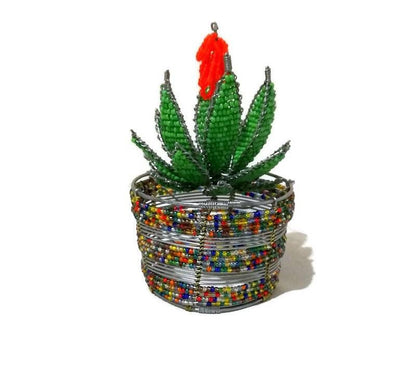 Beaded Aloe Vera plant on a Colourful beads and wire handmade African vase. Unique Hand crafted Christmas gifts. Vase can be customized