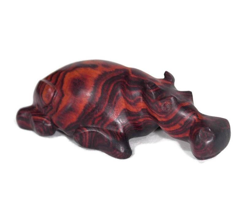 Zebra Wood Carved Sitting Hippo figurine. African handmade Art decor, shipping worldwide. Unique Collector's item/ Christmas gifts