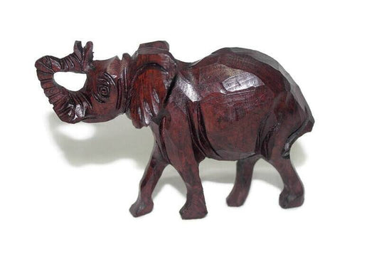 2 x Smooth Carved Elephant ironwood interior/Office Décor set. Unique African gifts. Walking and Trunk Up animals Artwork. Express Shipping