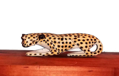 Ambush Wood Cheetah figurine. Olive wood spotted hand carved Wooden Sculptures. African art Safari Decor. Express Shipping Worldwide