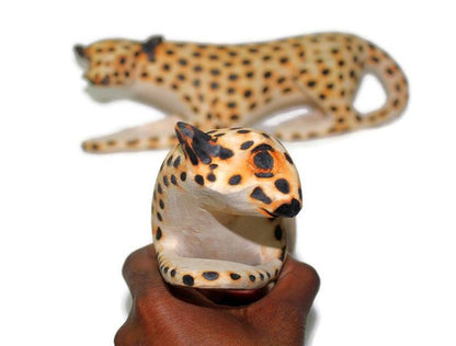 Ambush Wood Cheetah figurine. Olive wood spotted hand carved Wooden Sculptures. African art Safari Decor. Express Shipping Worldwide