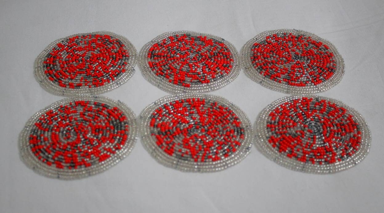 Coasters beads, Dining table centerpieces Set. Drink/Wine glass mats. South African Decor beaded Plate mats, Handmade unique Christmas gifts