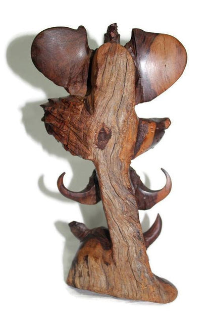 Ironwood Carved lifelike Big Five heads. Trunk Up Elephant, Lion, Cheetah, Buffalo and Rhino heads on a beautifully crafted hardwood piece.