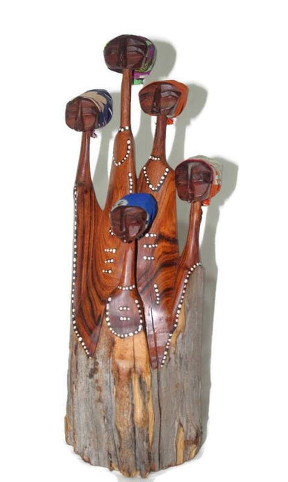 Mozambiquean Elle Sandalwood Women art Interior Decor Sculptures. Brown hand carved  figurines. Housewarming gifts from South Africa.