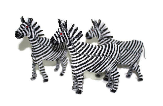 Set of Beaded Zebra wire figurines. Black & White Zebra stripes /Safari Decor. Handcrafted African birthday/Wedding thank you Gifts Artwork.