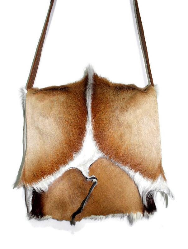 Antelope, Springbok Leather Large Slingbag /Handbags. Original leather with furs African animal themed bag. 30cm x 30cm or 11.8"x11.8" Gifts