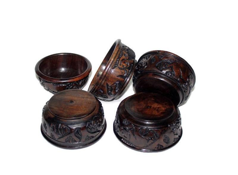 Set of 3 Carved Ebony Wood Bowls with Big Five Animals Carving Around. Brown Dinning Table Decor/ Centerpiece. African Gifts Ready to Ship