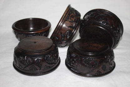 Set of 3 Carved Ebony Wood Bowls with Big Five Animals Carving Around. Brown Dinning Table Decor/ Centerpiece. African Gifts Ready to Ship