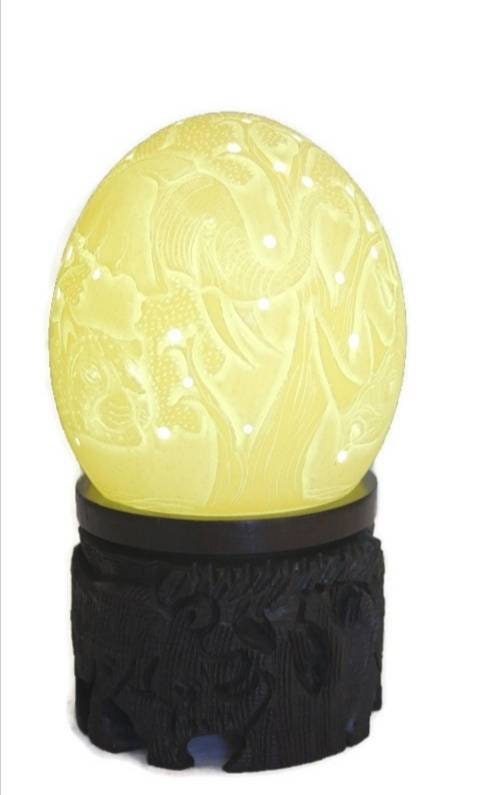 Carved Ostrich Egg Shell Big Five lamp shade. Elephant/Rhino/Lion/Buffalo/Cheetah Heads hand carved Eggs. African Home Decor lighting Gifts