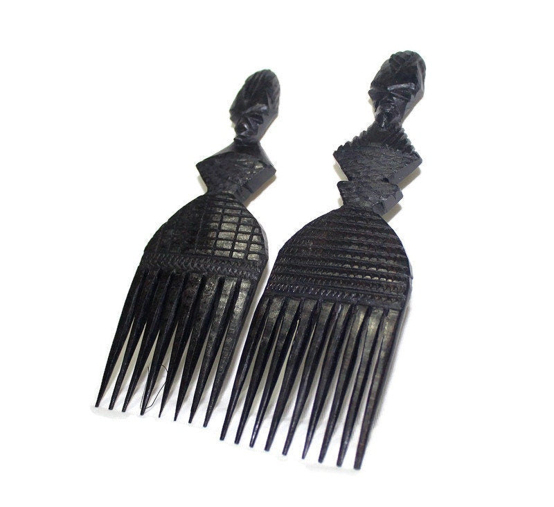 Ebony wood Carved Afro Comb.  Hand carved Wooden decorative hair accessories. Brown African theme combs gifts Shipping Worldwide ,