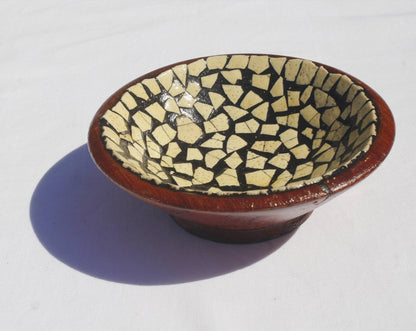 Wooden bowl with Ostrich Eggs Mosaic design. Carved Mahogany Wood table centerpieces. Home and Office Decor. Handmade African gifts Souvenir