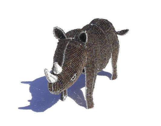 Lifelike Rhino Figurine made during the Lock Down. Mosaic mix colored Stay at Home project. Detailed Decor sculpture, Ready to ship Gifts