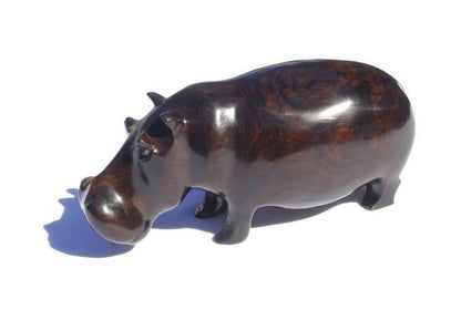 Lifelike Ebony Wood Carved Hippo Sculptures with visible wooden grains in the dark rich wood. Unique African, Christmas /housewarming gifts.