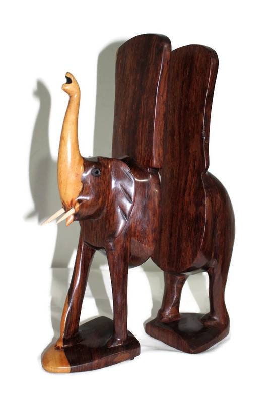 13 Inches Tall Book Ends. Ebony Wood Carved Elephant trunk Up  book storage. Ready to Ship /Express Shipping Wedding and Birthday art Gifts.