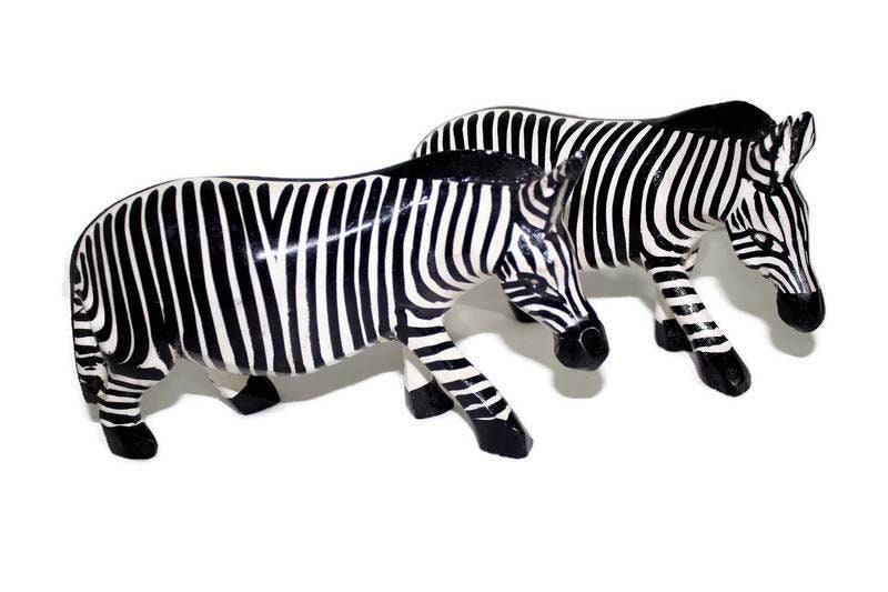 Black and White Carved Olive Wood Zebra Figurines. Lifelike painted African Animals Art Sculptures. Birthday /Wedding Gifts Ready to Ship