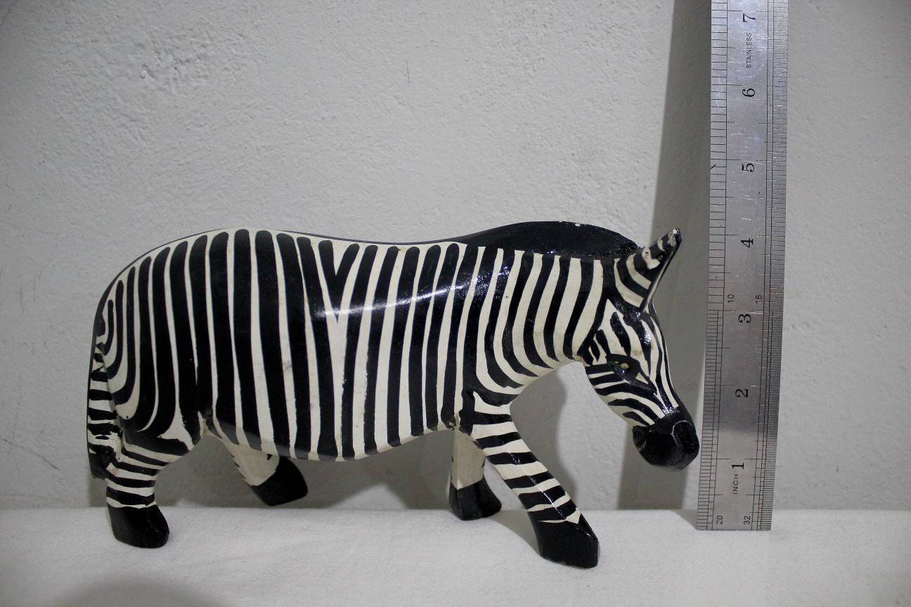 Black and White Carved Olive Wood Zebra Figurines. Lifelike painted African Animals Art Sculptures. Birthday /Wedding Gifts Ready to Ship