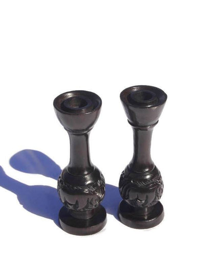Set of 2 Carved Ebony Wood candlestick stands home decor. African animals carved candle holder. Shipping Worldwide