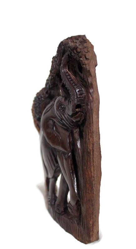 Walking Elephant Handcarved Ironwood Table and Wall Decor. Self standing art object for home and office decoration. One of a kind sculpture.