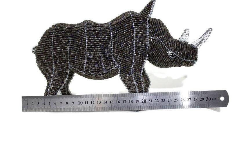 Lifelike Rhino Figurine made during the Lock Down. Mosaic mix colored Stay at Home project. Detailed Decor sculpture, Ready to ship Gifts