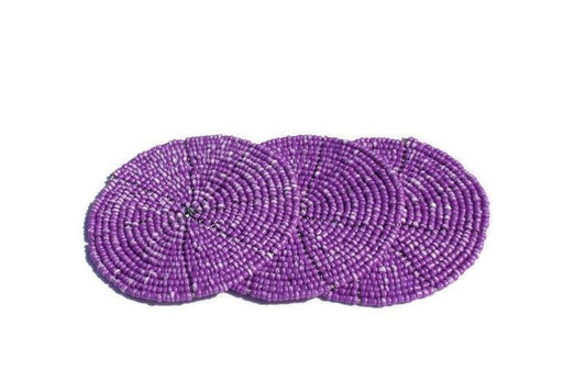 Purple and White washed Beaded Table Coasters Set. Unique Home Decor table Centerpieces, perfect for use as Wall decor Art. Express Shipping