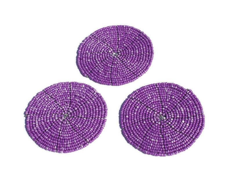 Purple and White washed Beaded Table Coasters Set. Unique Home Decor table Centerpieces, perfect for use as Wall decor Art. Express Shipping