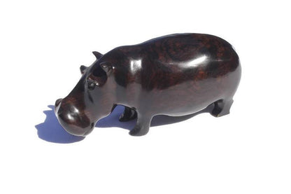 Lifelike Ebony Wood Carved Hippo Sculptures with visible wooden grains in the dark rich wood. Unique African, Christmas /housewarming gifts.