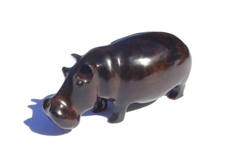 Lifelike Ebony Wood Carved Hippo Sculptures with visible wooden grains in the dark rich wood. Unique African, Christmas /housewarming gifts.