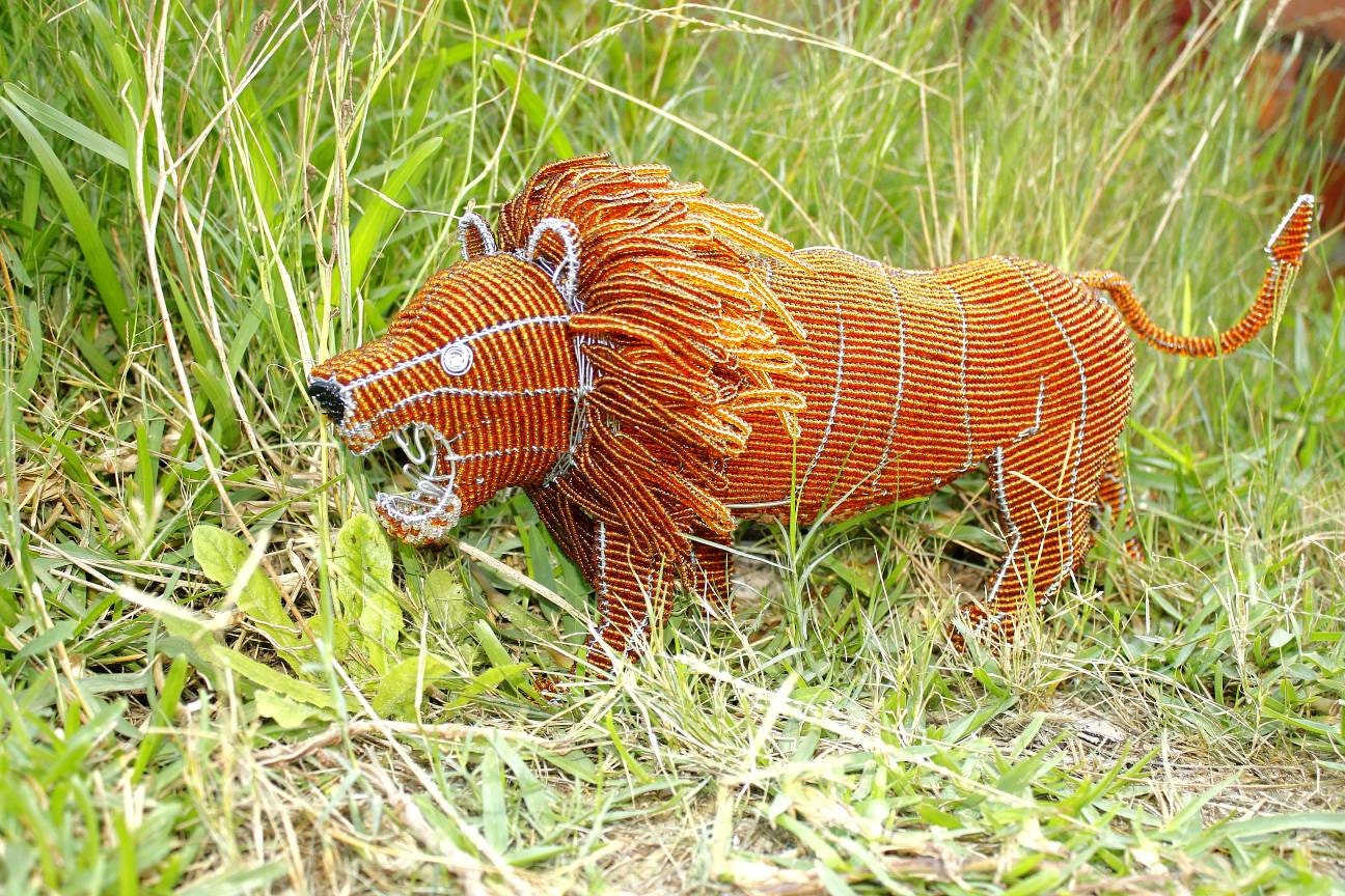 Mature Lion Beaded Handmade Figurine by Job Guwhe. One of a kind Masterpiece 3D version. Collectors and perfect Wedding or Birthday Gift.