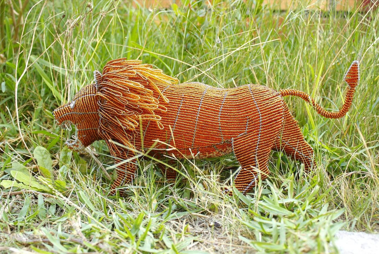 Mature Lion Beaded Handmade Figurine by Job Guwhe. One of a kind Masterpiece 3D version. Collectors and perfect Wedding or Birthday Gift.