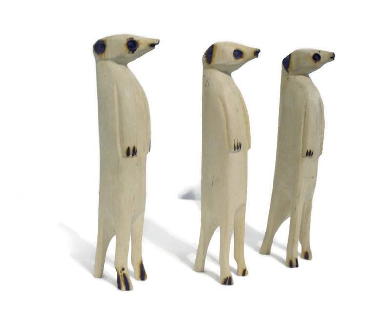 Set of 3 Meerkat Jacaranda Wood sculptures. Hand Carved figurines. Home/Office interior decor South African Art. Suricate/Mongoose handmade