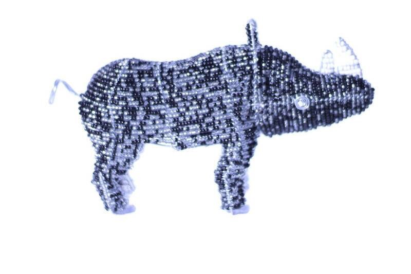 Black, Grey Beaded Rhino Figurines. Unique handmade African animals gifts. Custom Orders Welcome. Colorful Safari Collection, ships Express