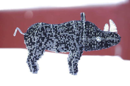 Black, Grey Beaded Rhino Figurines. Unique handmade African animals gifts. Custom Orders Welcome. Colorful Safari Collection, ships Express