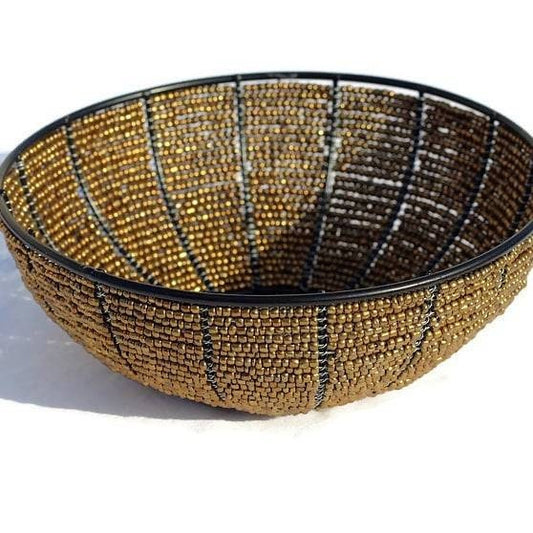 Black and Gold Beaded Wire Frame Fruit Bowl. More colors available in Cart. African Home and Office Decor Ready to ship Worldwide.