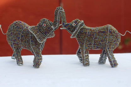 2 x Beads and wire Elephant, Beaded African animals decor, gifts from South Africa. 3D table display interior decor. Big Five Figurines