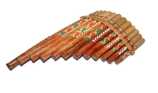 Bamboo Pan Flute Musical Wind Instruments. 6 pipes Sound original bamboo flute. African style painted on shiny bamboo pipes. By JNGcape