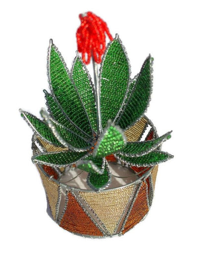 Beads and wire Aloe Vera Plant on Beaded Brown and Gold Vase. Green artificial Home and Office decoration Gifts, Express Shipping Worldwide.