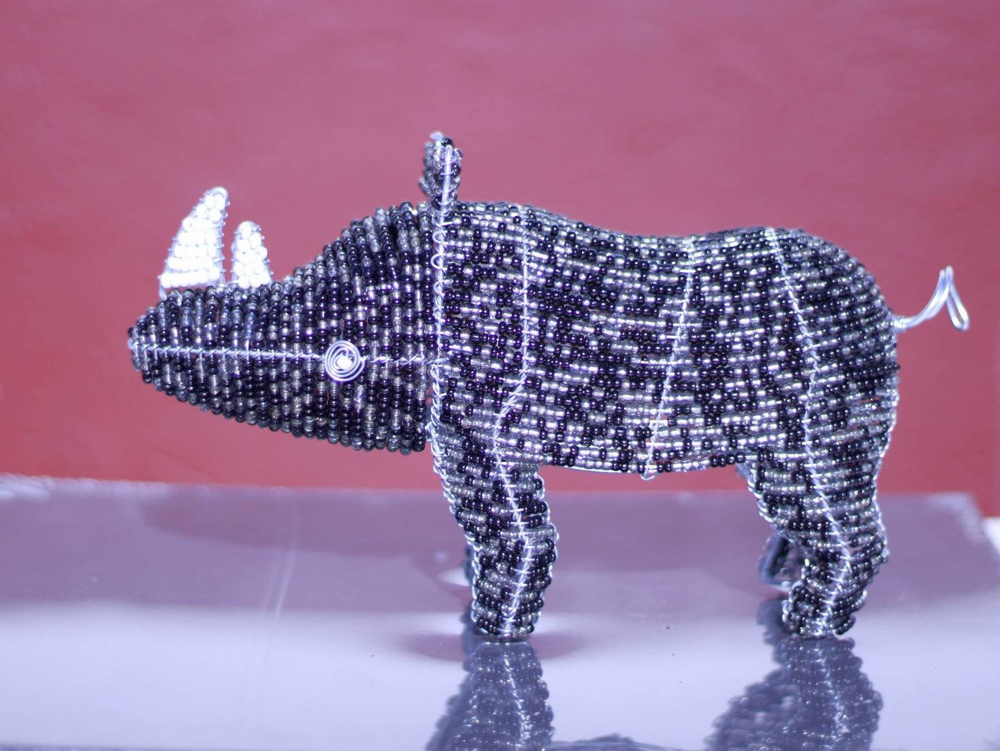 Black, Grey Beaded Rhino Figurines. Unique handmade African animals gifts. Custom Orders Welcome. Colorful Safari Collection, ships Express