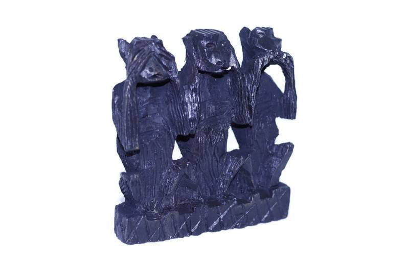 Three Wise Monkeys Ebony Wood Hand Carved Figurines. African Art Decorations gift Set.