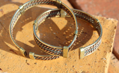 2 Twisted Brass and Iron on Copper cuff bracelet. Unique African bangles perfect for Birthday gifts. Express Shipping Worldwide Worldwide