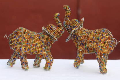 2 x Beads and wire Elephant, Beaded African animals decor, gifts from South Africa. 3D table display interior decor. Big Five Figurines