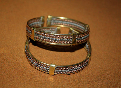 2 Twisted Brass and Iron on Copper cuff bracelet. Unique African bangles perfect for Birthday gifts. Express Shipping Worldwide Worldwide